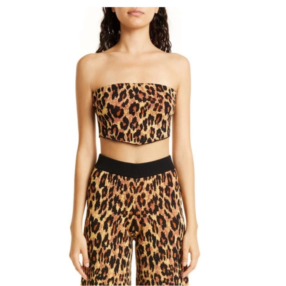 NWT STAUD SHANE STRAPLESS LEOPARD KNIT TOP IN LEOPARD